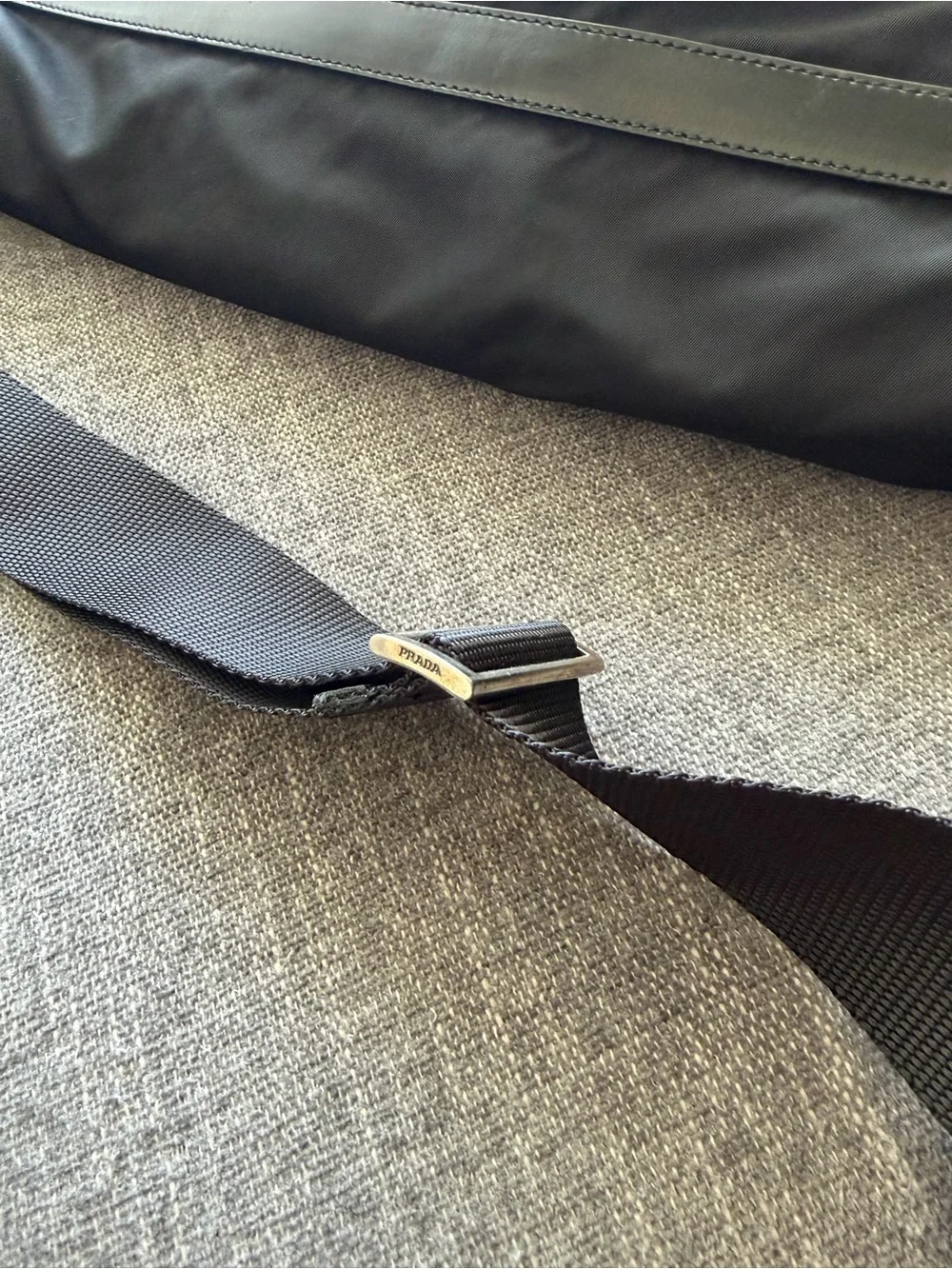 Prada Black Nylon Crossbody Messenger Bag with Buckle Accents